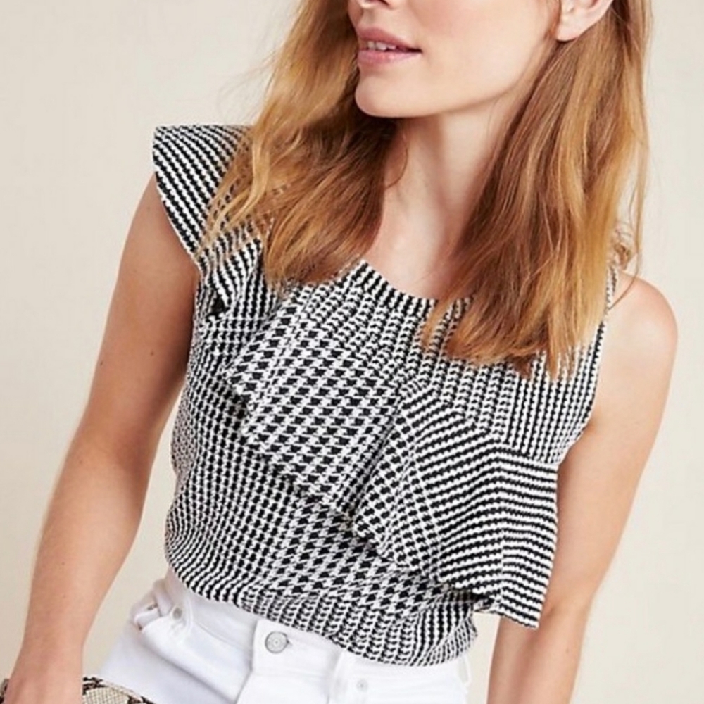 🖤🤍 Dolan Callan Houndstooth Ruffled Top - Picture 2 of 8